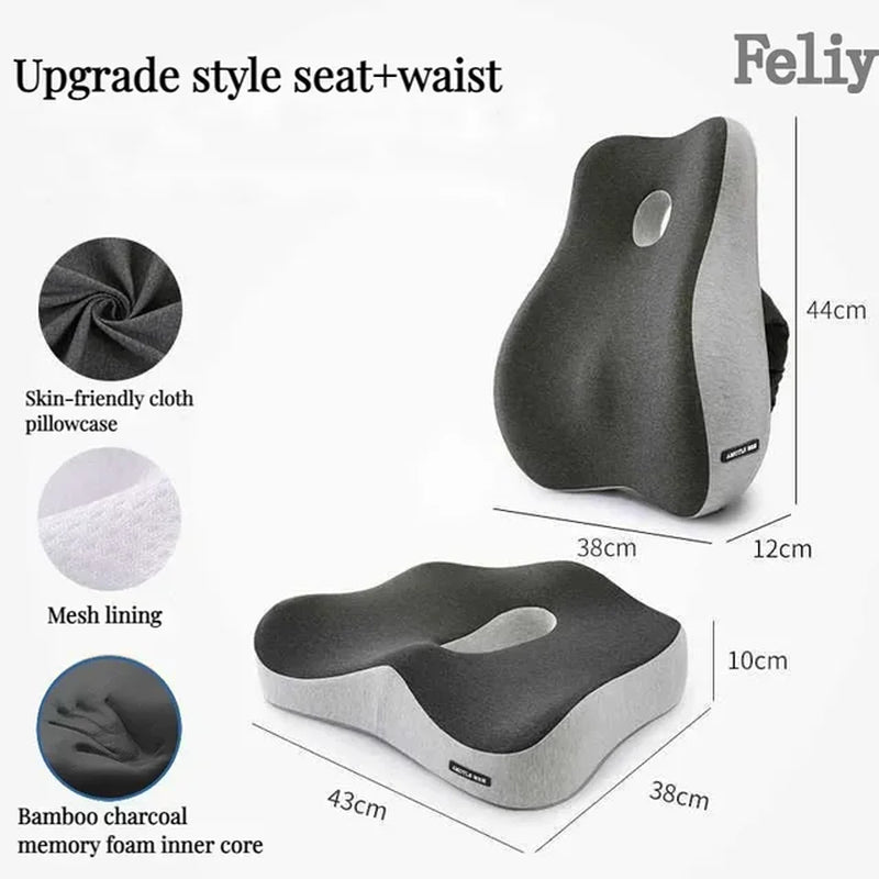 Memory Foam Office Chair Cushion Car Seat Support Waist Pillow Massage Lumbar Orthopedic Pillow Buttock Coccyx Cushion Back Pads